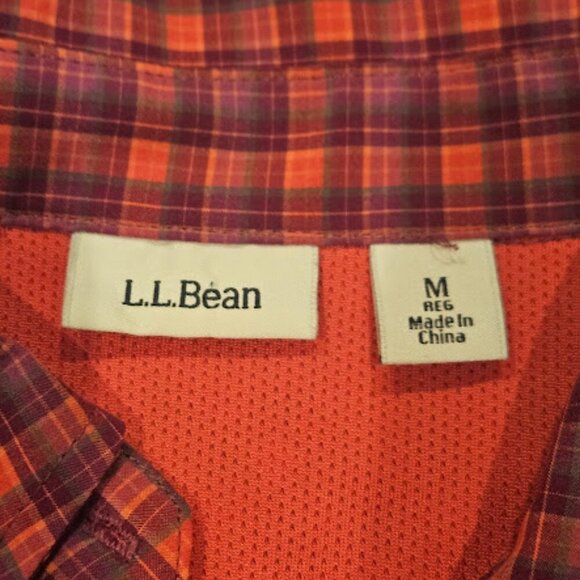 L.L. Bean Men Medium Vintage Orange Purple Outdoor Mesh Button Check Plaid Shirt - Picture 4 of 7